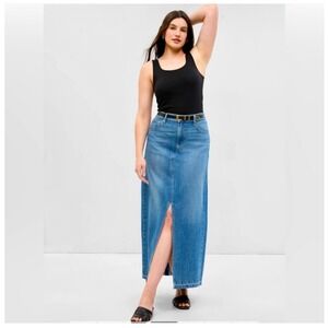 NEW GAP Denim Maxi Skirt 10 Women 30 Blue Jean‎ Front Slit Raw Hem Casual